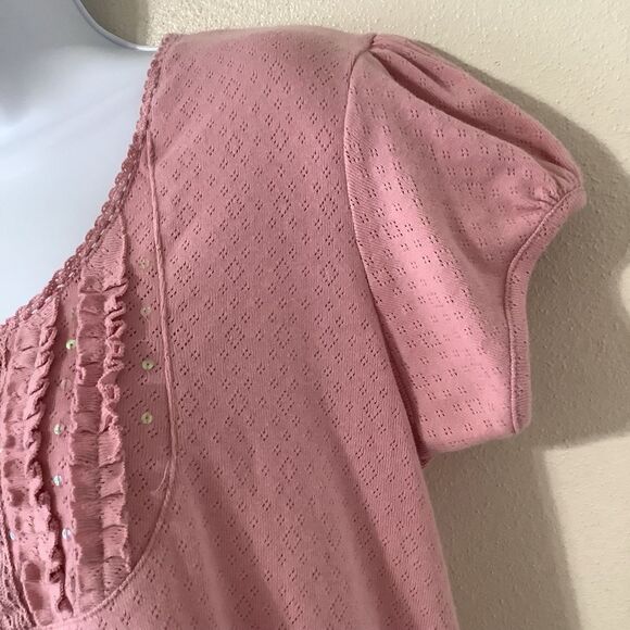 Announcements Coquette Cottagecore Feminine Pink Sequin Milkmaid Blouse Large - Picture 5 of 12